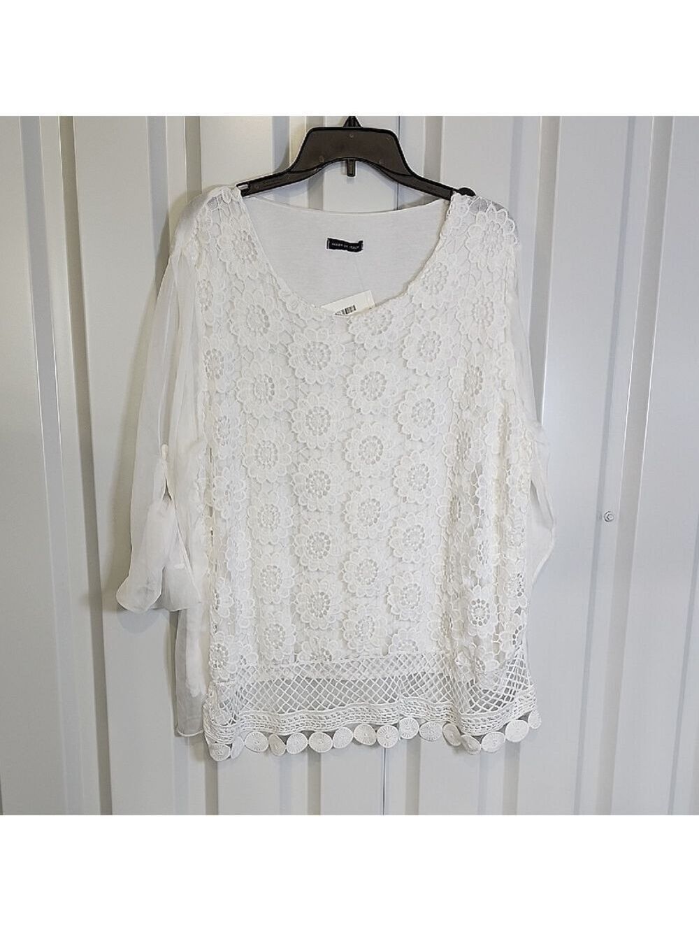 Made In Italy Elegant White Lace Women's Blouse Top Size IT4XL US16